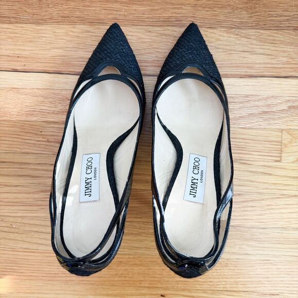 Jimmy Choo Hickory 85 Woven Canvas Patent Pumps Size 38.5 - Picture 5 of 7